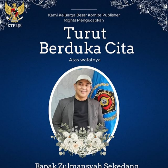 Keluarga besar Komite Tanggung Jawab Perusahaan Platform Digital untuk Mendukung Jurnalisme Berkualitas (KTP2JB) menyampaikan turut berduka cita atas wafatnya Sekretaris Jenderal Persatuan Wartawan Indonesia Zulmansyah Sekedang

Keluarga besar KTP2JB mendoakan agar almarhum mendapat tempat terbaik di sisi-Nya dan keluarga yang ditinggalkan diberi ketabahan