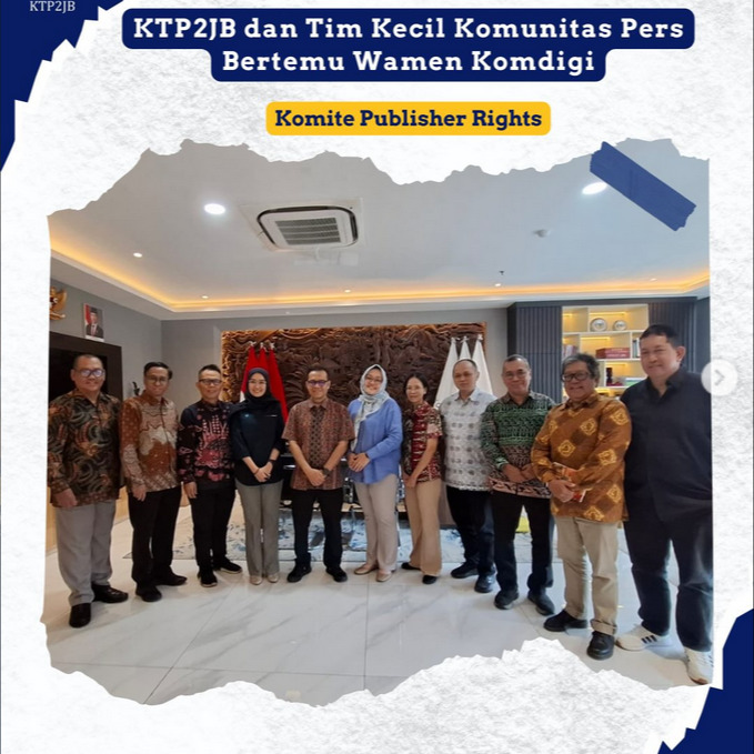 Komite Tanggung Jawab Perusahaan Platform Digital untuk Mendukung Jurnalisme Berkualitas (KTP2JB) beraudiensi dengan Wakil Menteri Komunikasi dan Digital Nezar Patria di Kantor Komdigi, Jakarta Pusat, pada Rabu 4 Maret 2026.