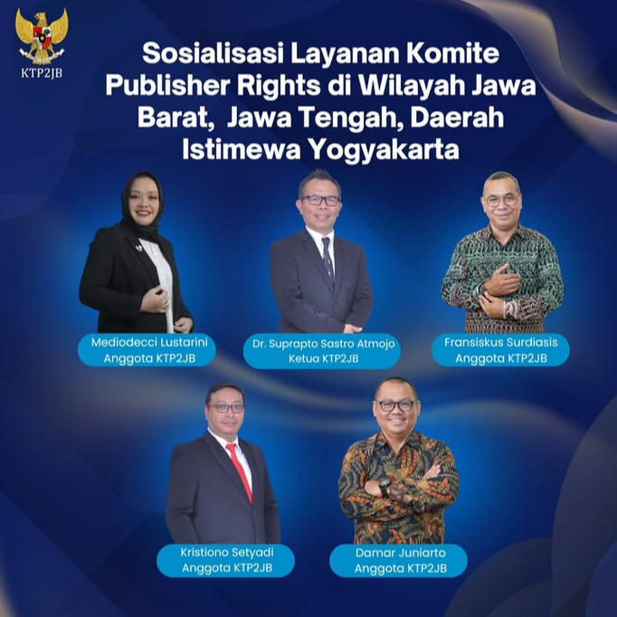 osialisasi Layanan Komite Publisher Rights

Komite Publisher Rights hadir untuk memperkenalkan layanan dan memberikan pemahaman terkait pelaksanaan Publisher Rights bagi perusahaan pers di wilayah Jawa Barat, Jawa Tengah, dan Daerah Istimewa Yogyakarta.