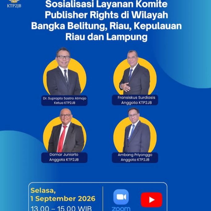KTP2JB hadir secara daring untuk memperkenalkan layanan Komite kepada pers di wilayah Bangka Belitung, Riau, Kepulauan Riau, dan Lampung.