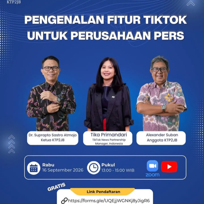 Pengenalan Fitur TikTok untuk Perusahaan Pers
Ingin tahu lebih jauh tentang fitur-fitur TikTok yang dapat dimanfaatkan oleh perusahaan pers?Yuk, ikuti sesi Pengenalan Fitur TikTok untuk Perusahaan Pers dan dapatkan informasi yang relevan untuk mendukung pengembangan konten digital.