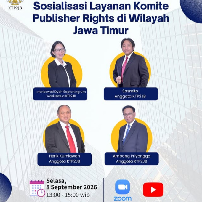 KTP2JB hadir di wilayah Jawa Timur untuk memperkuat pemahaman tentang Publisher Rights serta membangun kolaborasi dalam mendukung ekosistem jurnalisme yang berkualitas dan berkelanjutan.